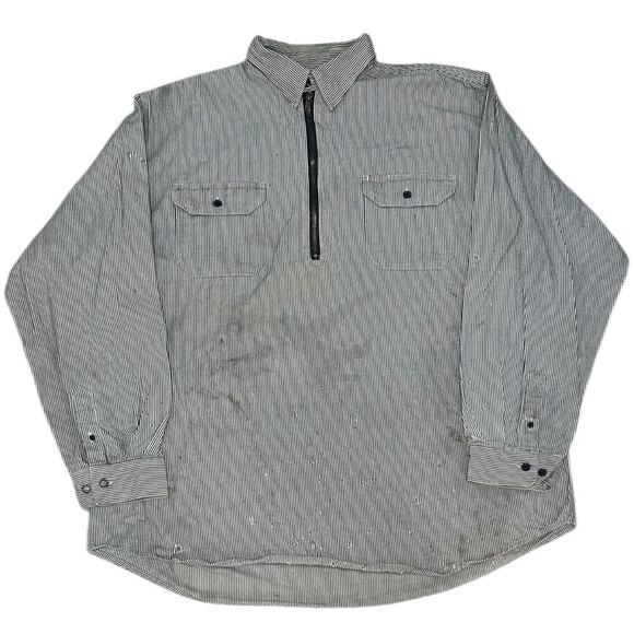 KEY Apparel Vintage Hickory Stripe Quarter Zip Logger Shirt - Picture 1 of 6